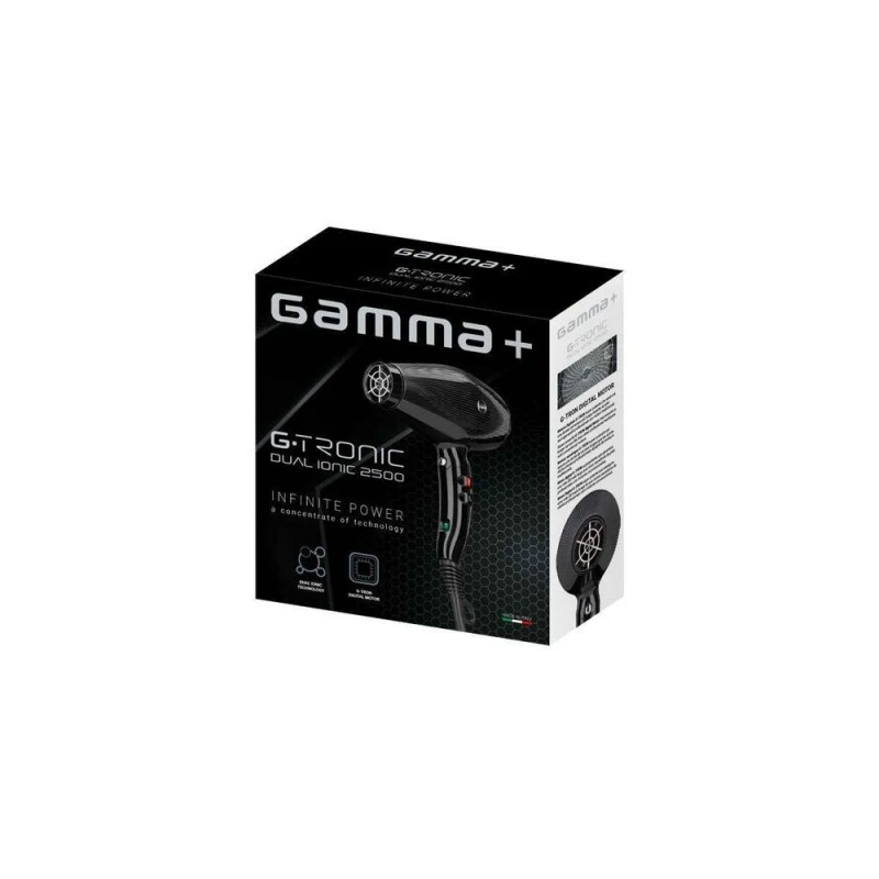 Gamma G-Tronic Dual Ionic 2500W, Професионален сешоар за коса с безчетков мотор, Черен